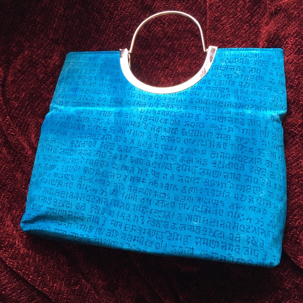 Blue Clutch W/ Hindi Print View 3